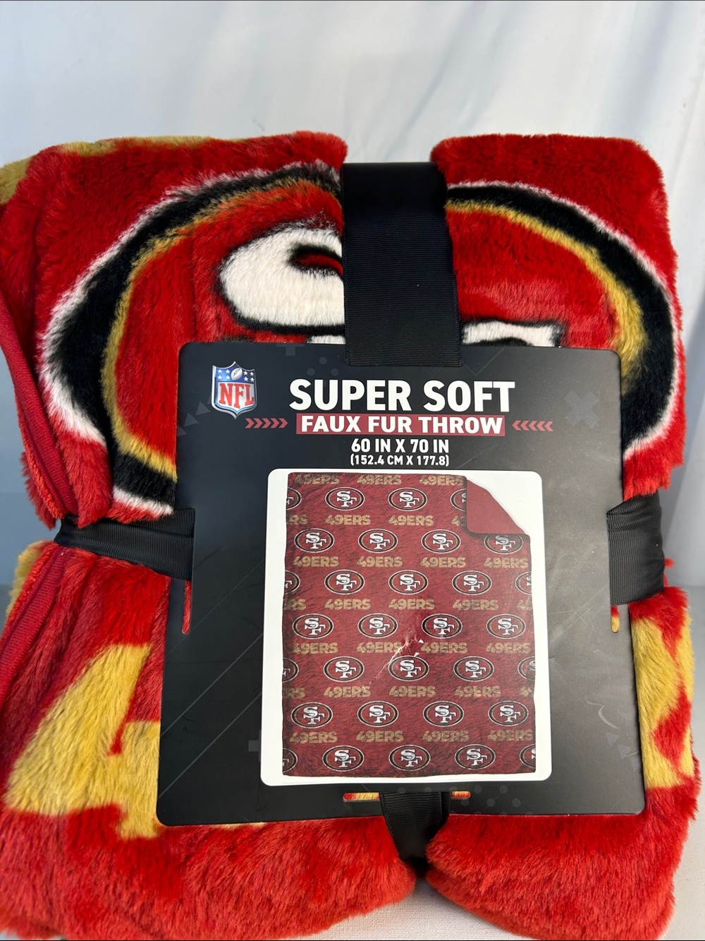 NFL San Francisco 49ers Red Black Gold Faux Fur Throw